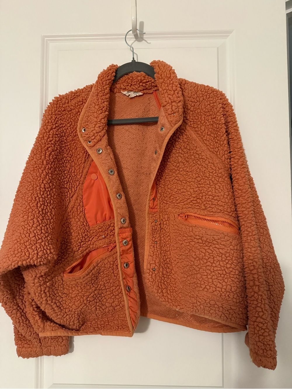 Women's Orange Sherpa Jacket Casual Cozy Coat Good Used Condition Oversized Fit